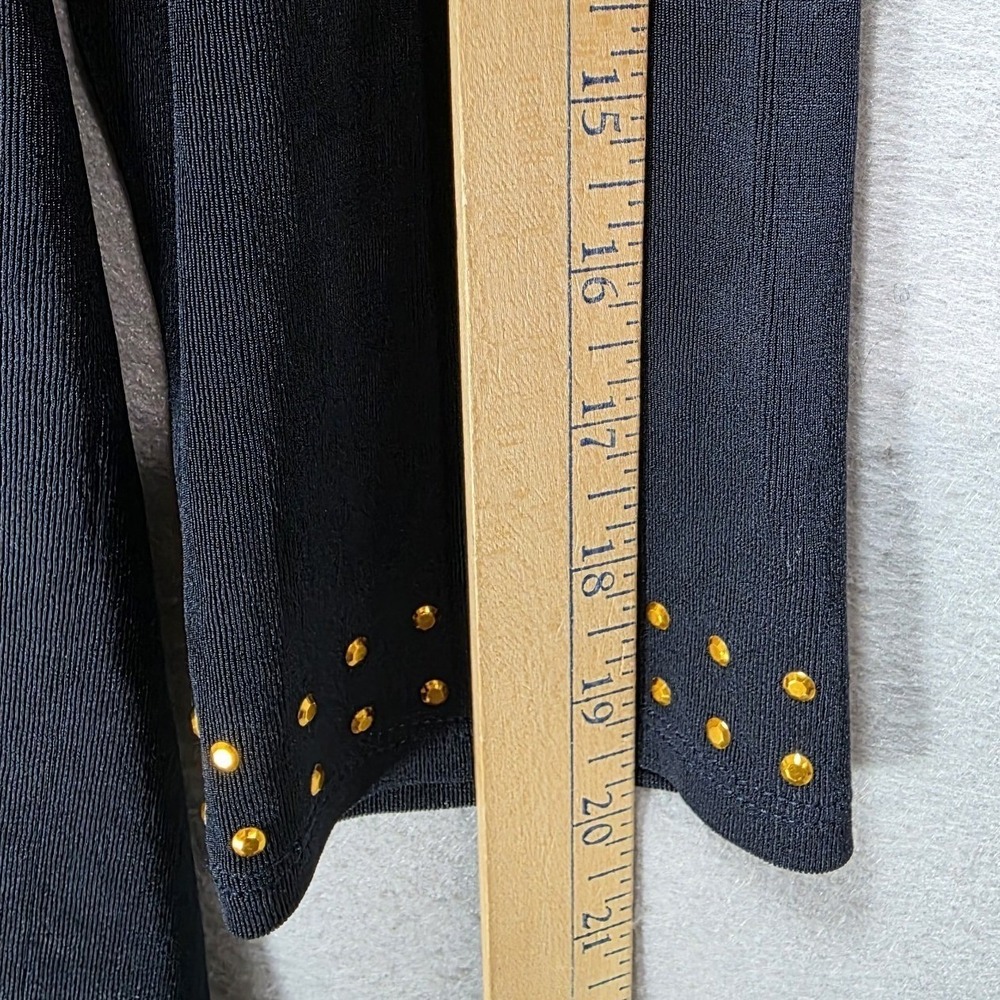 Chicos Travelers Tunic Top Women L Asymmetric Hem Gold Studded Navy Blue Size 2‎ - Picture 14 of 16